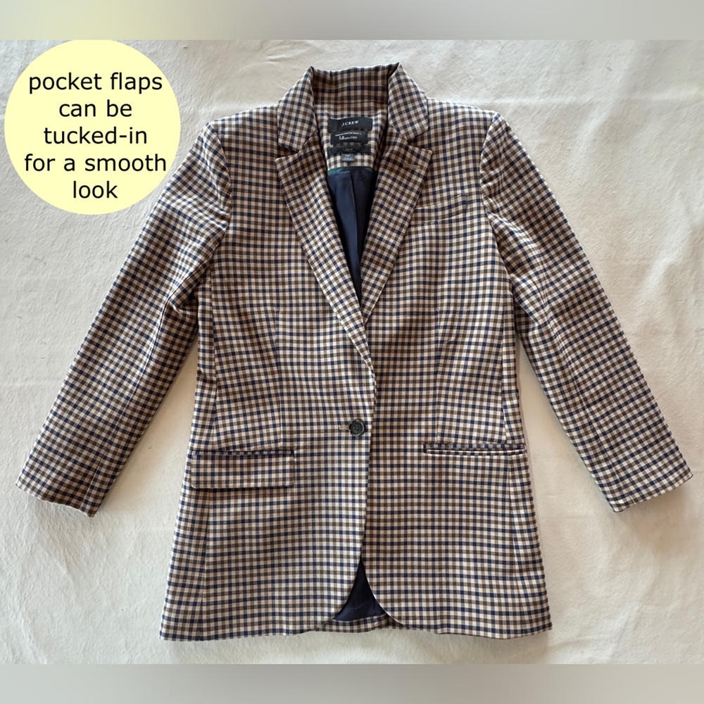 J Crew Alfie Blazer Italian Stretch Wool Honey Plaid (Sz 0P) - Picture 7 of 17